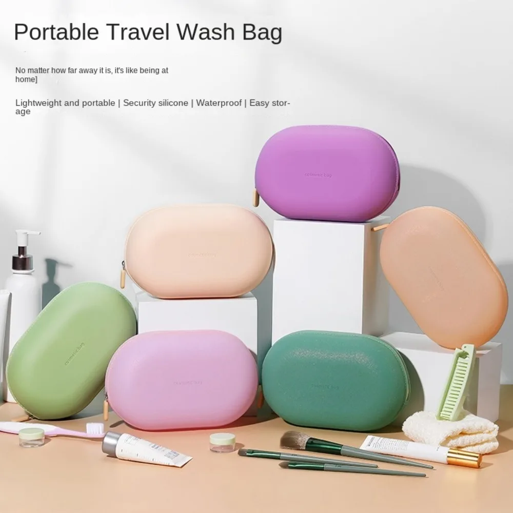

Large Capacity Silicone Cosmetic Bag Waterproof Space Saving Travel Storage Bag Soft Zipper Closure Coin Purse Jewelry