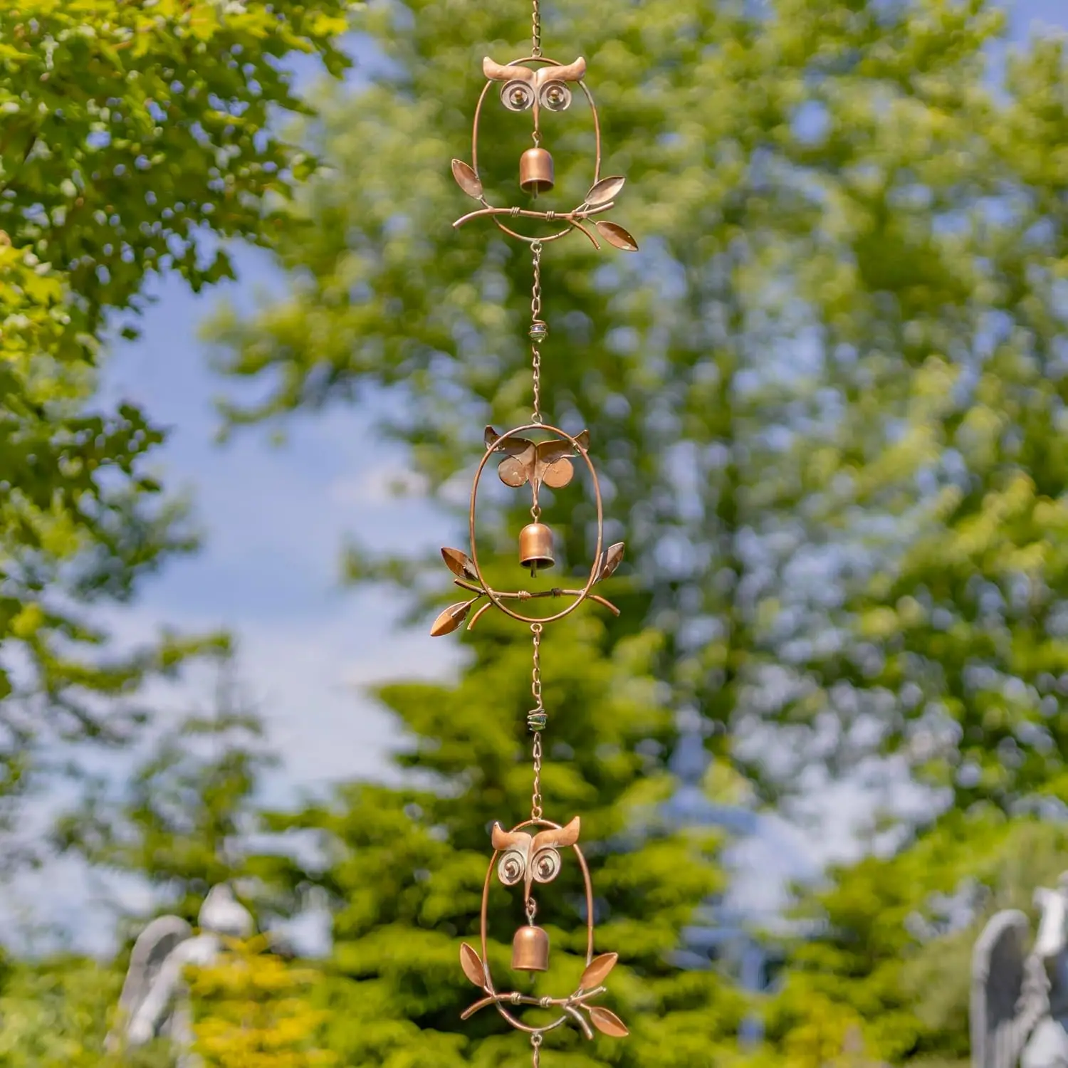 Ornate Hanging Rain Chains (Copper Finish, Owls), Customized