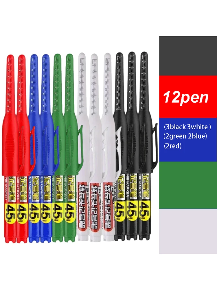 Zestaw 12 długich pisaków, specjalne markery olejne do obróbki drewna i ceramiki, długa końcówka 45 mm, czarny/niebieski/czerwony/zielony tusz — 2