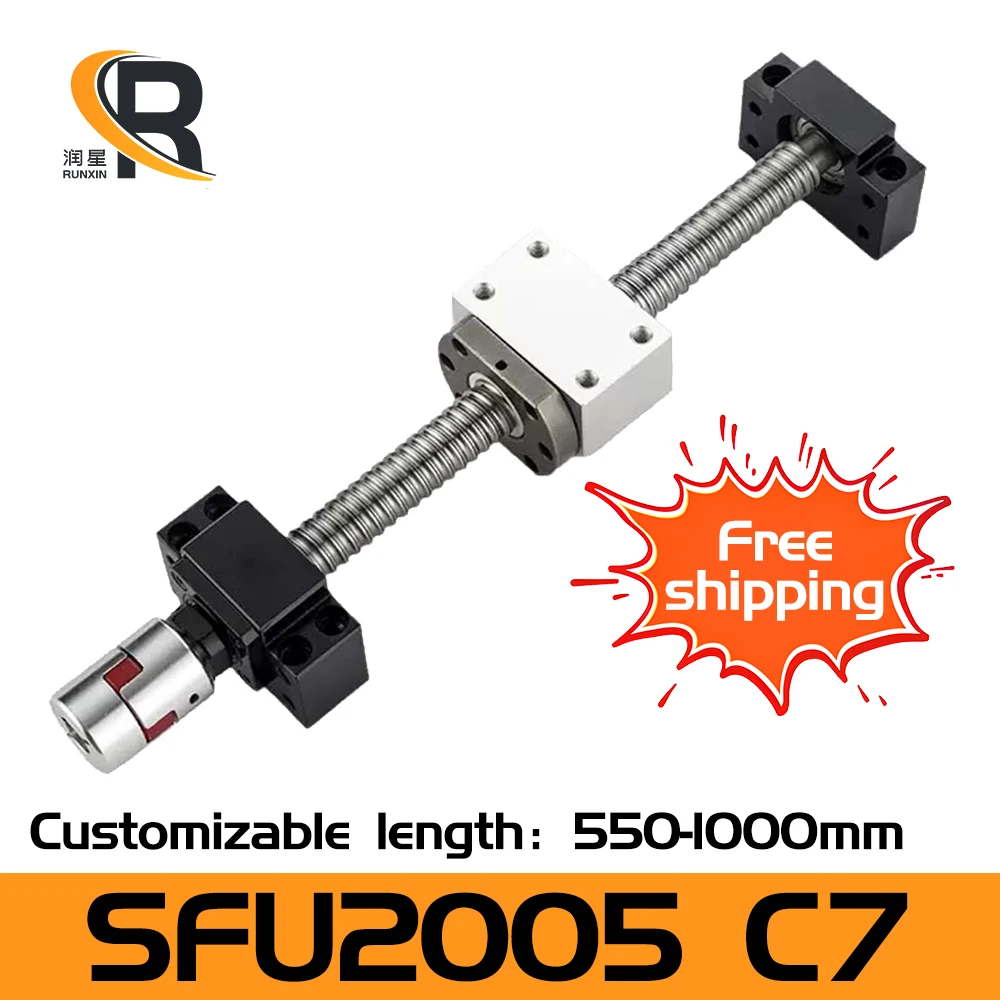 

RXTNC C7 Ball Screw Set SFU2005 L550-1000mm with Single Nut+BK15 BF15+DSG20H+Coupling For CNC Engraving Parts free shipping