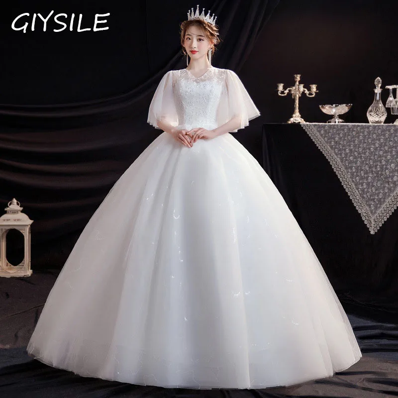 GIYSILE-Vestido de casamento mestre para mulheres, decote em v, minimalista, cobertura do braço, vestidos de casamento brancos, vestido nupcial, tamanho grande