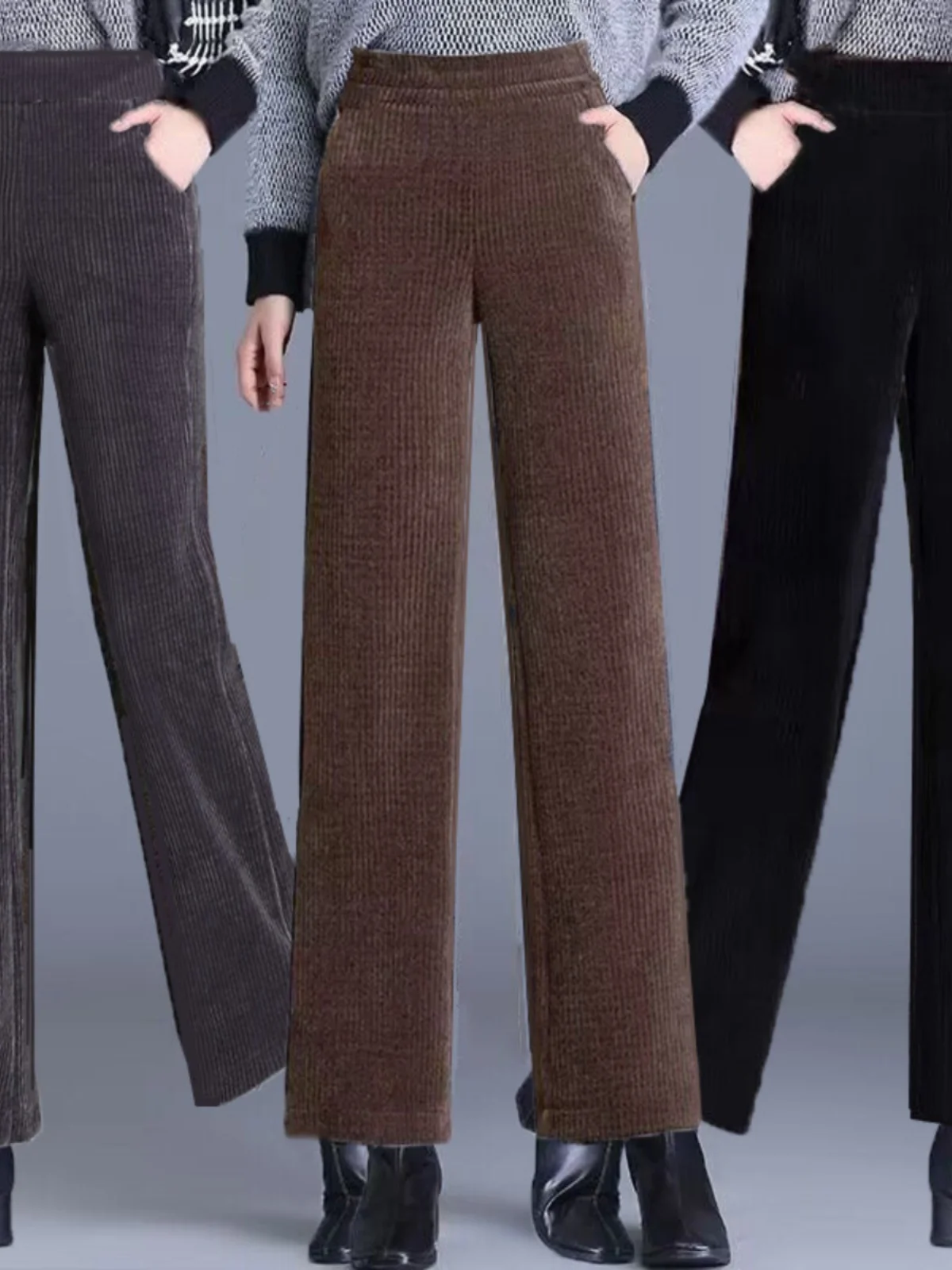 

Женские вельветовые брюки с высокой талией и широкими штанинами, повседневные прямые брюки, Thiened Fce, осень-зима, весна, новая уличная одежда