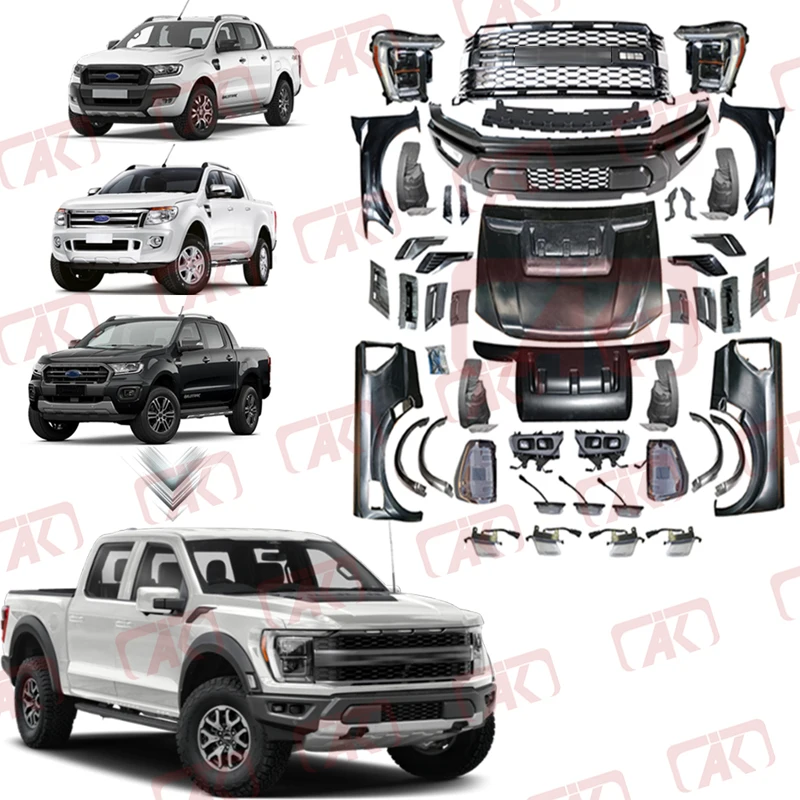 Car Front Bumper Modified Facelift Kits Iron Fenders Upgrade Kit For Ford Ranger T6 T7 T8 2012-2020 To F150 Raptor 2022