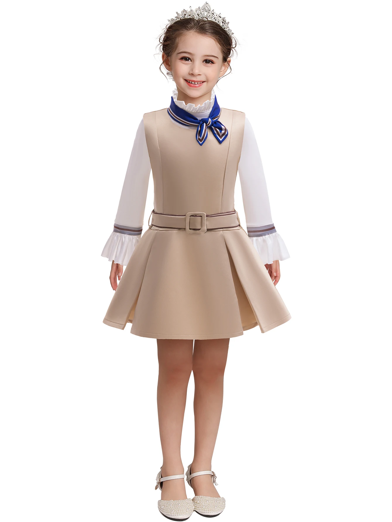 

Halloween Party Play Outfit Girls cos Dress Kid Brown Uniform Dress Set AI Doll Robots Horror Movie Stage Performance Clothes