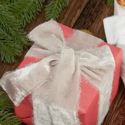 1 Roll Xmas Tree Velvet Ribbon Frayed Edge Hand Torn Ribbon Rustic Style Fringe Boho DIY Gift Wrapping Ribbon for Bouquet