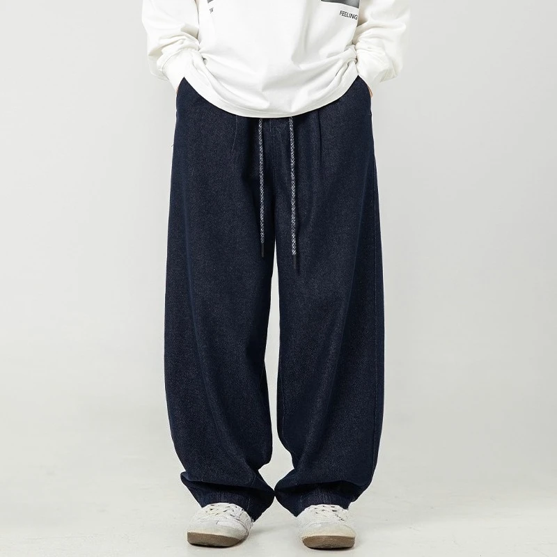 

Весенние новые модные винтажные мужские повседневные модные широкие брюки, свободные однотонные брюки на шнурке, мужские брюки в американском стиле, одежда