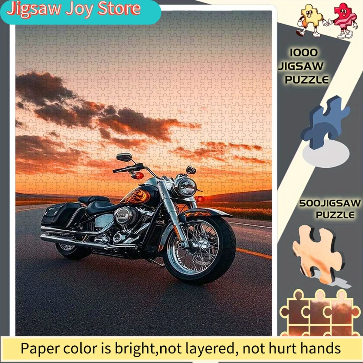 

Пазл-головоломка «Мотоцикл» — Мотоцикл с хромированным чоппером, Дорога на закате — Продвинутый пазл для взрослых и всей семьи — Большой размер