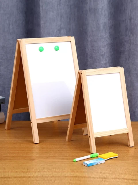 1pc Double-sided Foldable Advertising Drawing Board, Erasable Teaching Chalkboard, Wood Frame Blackboard, Dry Erase Whiteboard 2