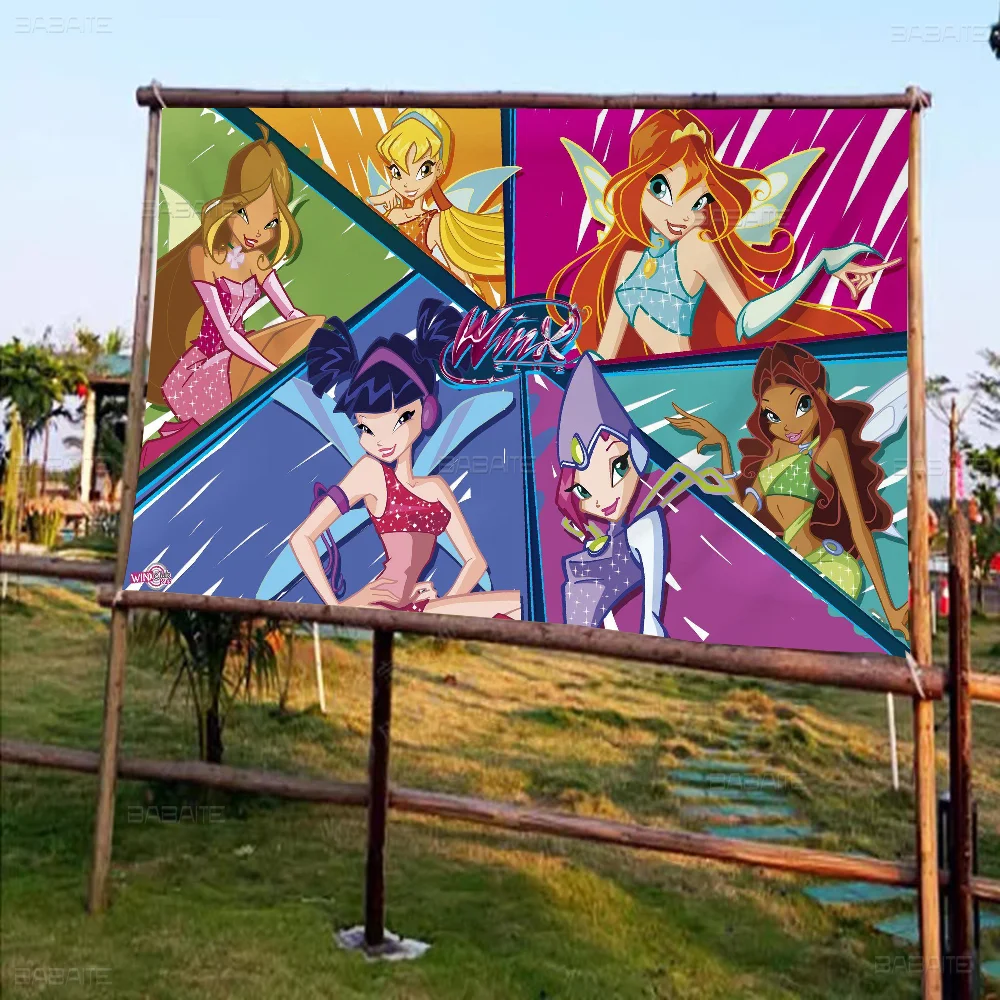 Girl W-Winx Clubs Banner Art Printing Japanese Wall Flag Anime Wall Hanging Home Decor