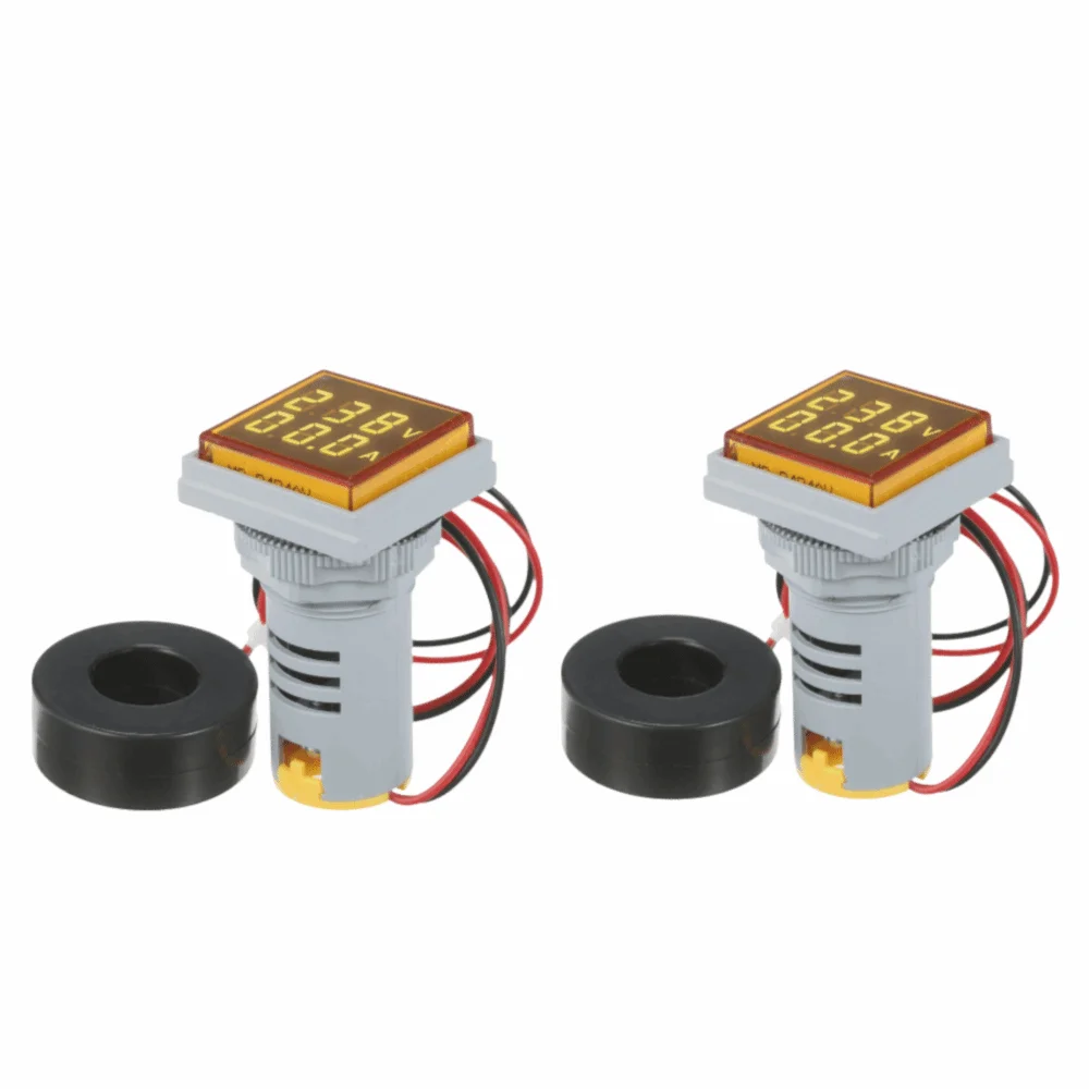 2pcs Dual LED Display Digital Volt-Ammeter AC 60-500V AC 0-100A Voltage Current Meter Blue/Yellow LED Display Ammeter