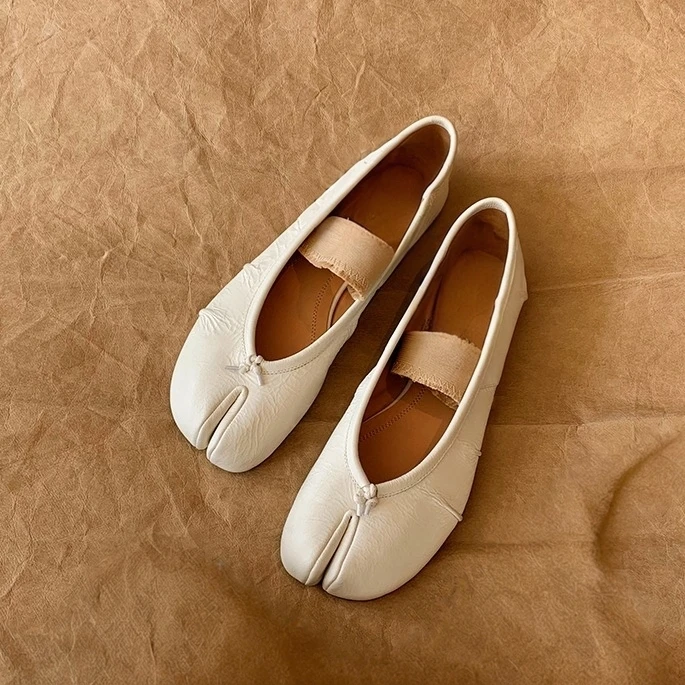 genuine-leather-ballet-flat-oes-women's-slip-on-low-cut-oes-anti-slip-rubber-sole-korean-sle-faion-single-oes