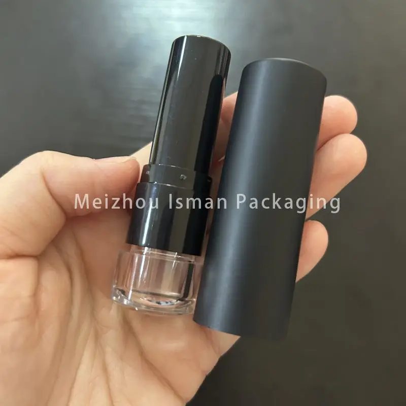 50 Uds. Popular redondo D12.1MM embalaje de lápiz labial negro contenedor de lápiz labial cosmético vacío tubo de bálsamo labial con fondo transparente