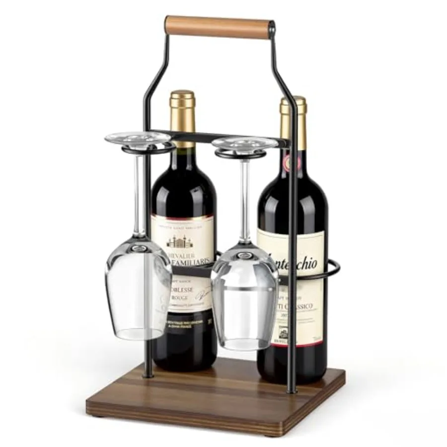 

Настольная подставка для вина на 2 бутылки с двойным держателем для стаканов, подходит для различных стилей домашнего декора, идеально для дома.