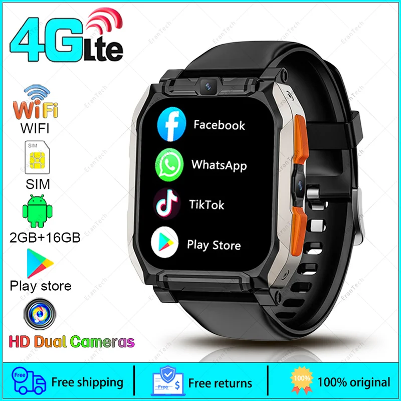 

4G LTE Smartwatch Face Unlock GPS Wifi SIM Card Dual Camera Smart Watch Men Women Music Video Play NFC Play Store Smart Watch