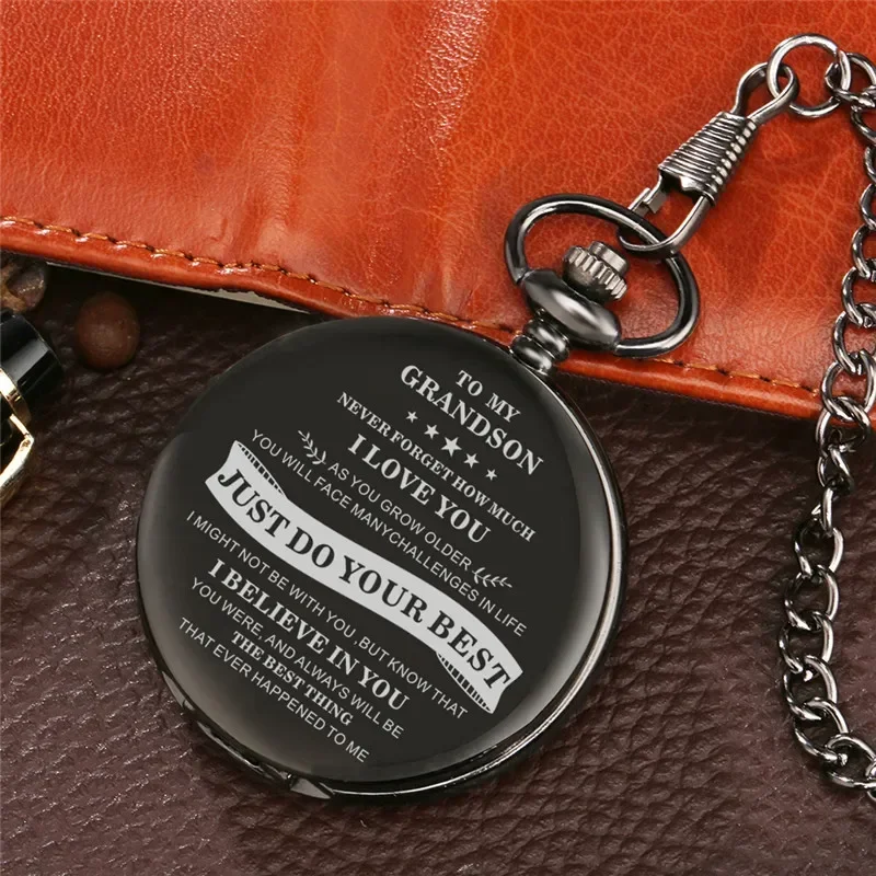 Personalized Pocket Watch To My Grandson i Love You Boy Men Quartz Analog Clock with Pendant Chain Fob Watch Gift To Kids