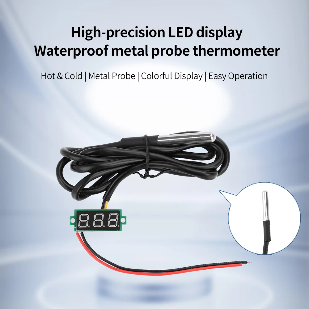 DC 4~28V -50℃~125℃ Temperature Sensor 1M Cable High Precision DS18B20 Waterproof Metal Temperature Probe LED Display