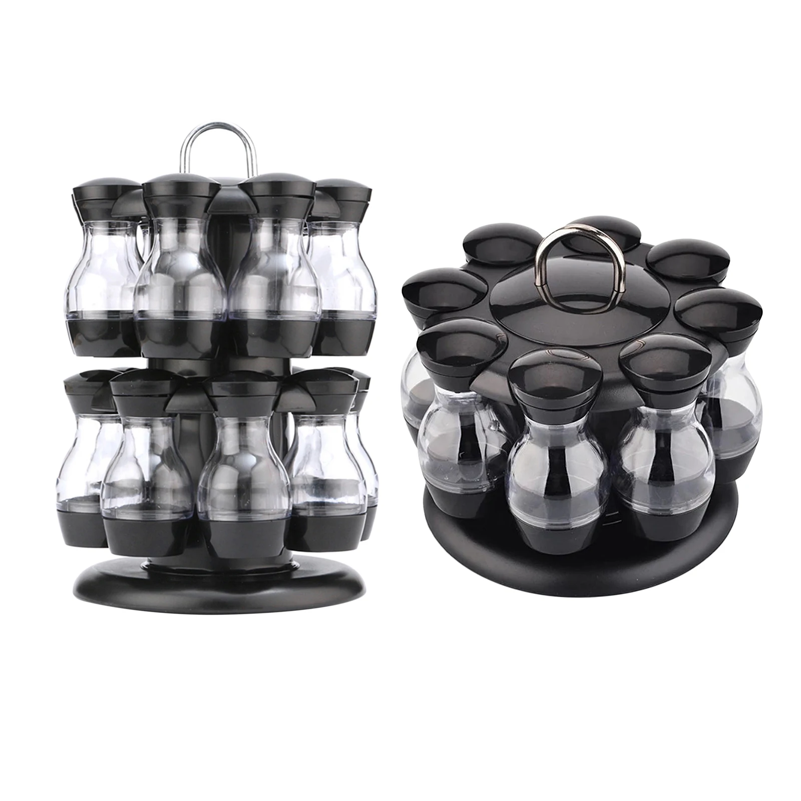 Revolving Spice Rack 8/16-Jar Kitchen Countertop Herbs Pepper Salt Seasoning Condiment Jars Storage Container Tabletop Organizer