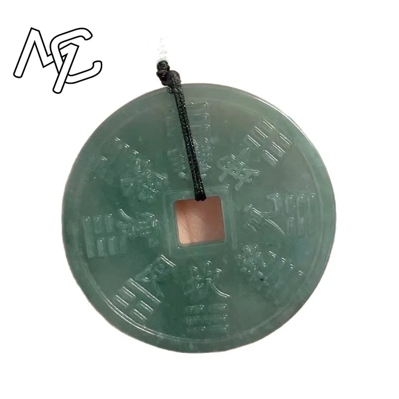 Natural Burmese Emerald Jade Blue Water Mountain Ghost Coin Pendant Jadeite Amulets Designer Fashion Charm Jewelry Gifts Women 4