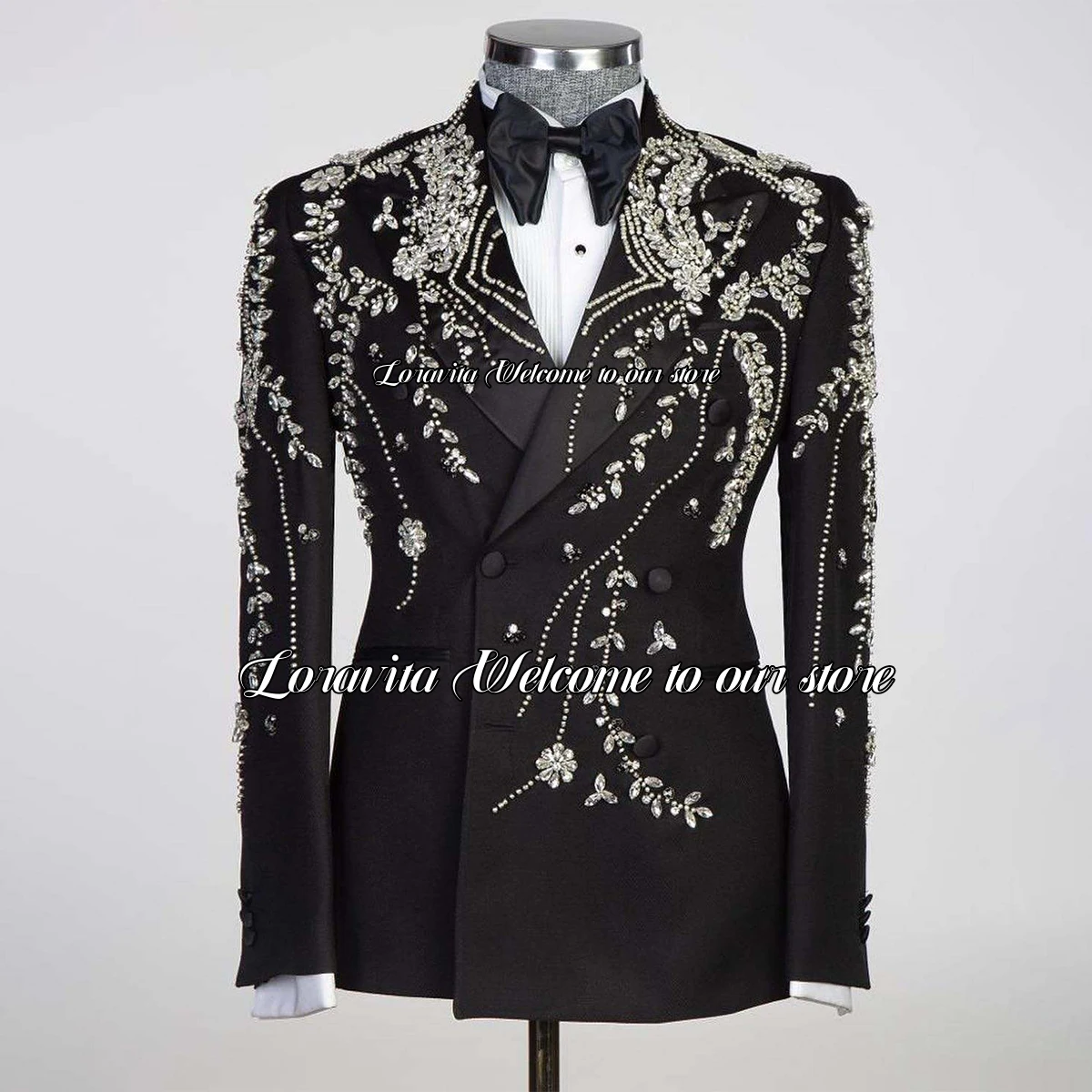 

Fashion Luxury Costume Homme Shiny Beaded Appliques Men Suits 2 Pieces Sets Wedding Groom Tuxedos Slim Male Prom Party Blazers