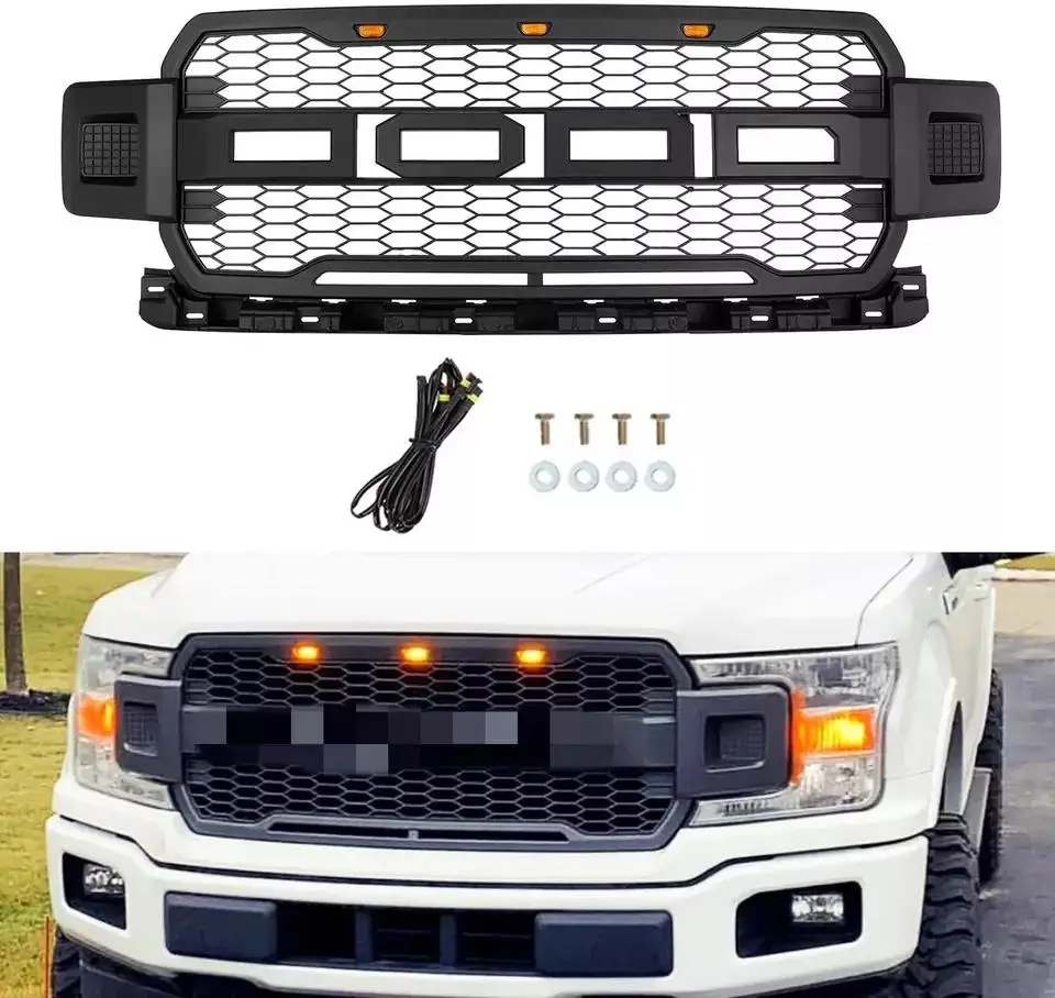 Griglia anteriore stile Raptor nera con luci a LED ambra per F150 2018 2019 2020