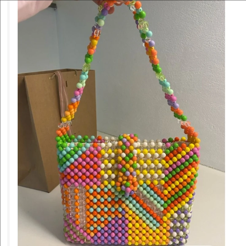 

Advanced Niche Designer Beaded Bag 2024 New Fashion Personalized Color Contrast Woven Women's Shoulder Bags Customization