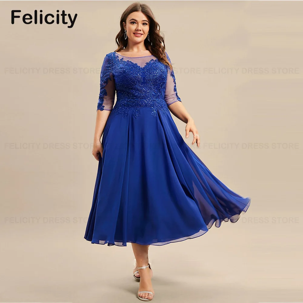 

Plus Size Mother of the Bride Dress 2023 A-line O-neck Wedding Party Dresses with Applique Ruching Vestidos para Mujer Elegantes