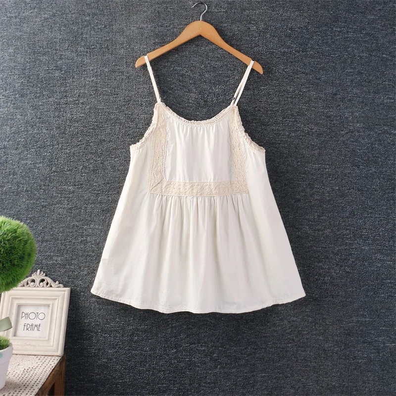 

Новые летние милые хлопковые майки с вышивкой для девочек Mori для женщин, однотонные повседневные свободные майки на бретелях