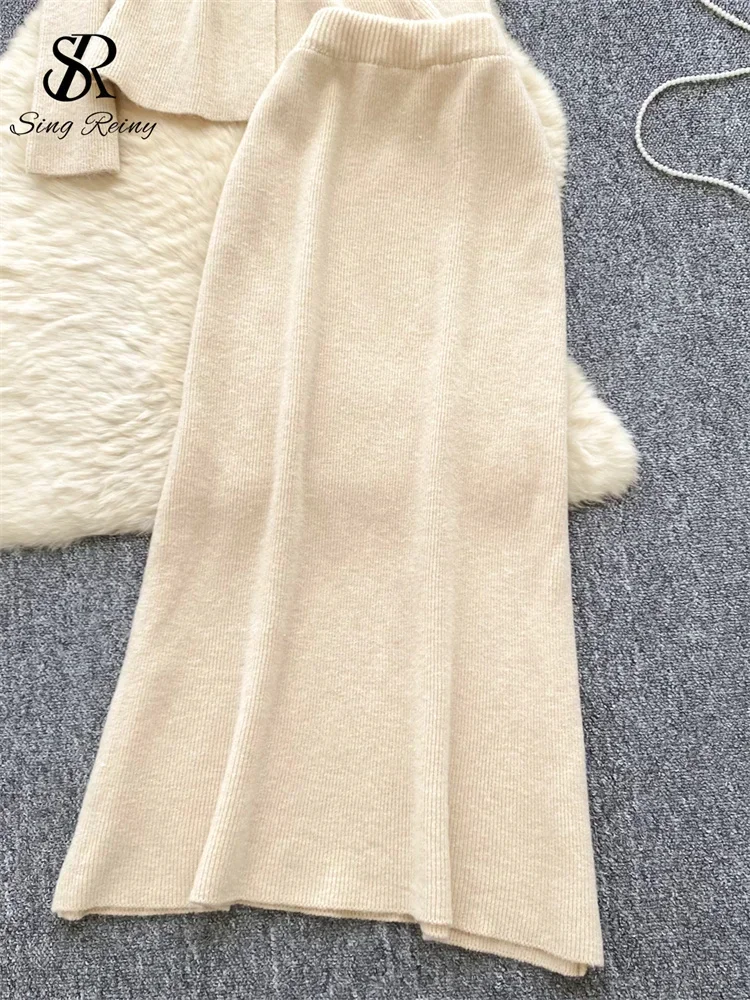 Set di due pezzi in Cashmere da ufficio Casual elegante da donna autunno inverno Cardigan lavorato a maglia con bottoni Set di maglioni con gonna sottile elastica per le donne