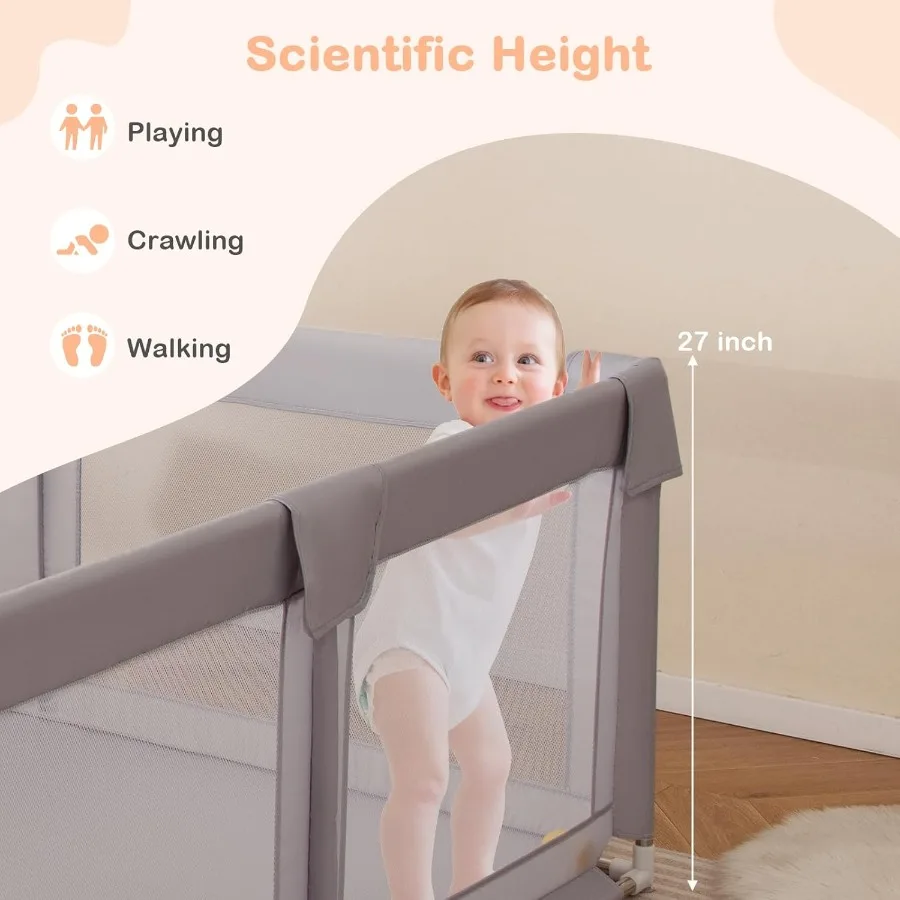 روضة أطفال كبيرة مقاس 75 بوصة × 59 بوصة مركز أنشطة للأطفال الصغار مع أبواب بسحاب حقيبة تخزين شبكية للاستخدام الداخلي والخارجي وساحة لعب للأطفال