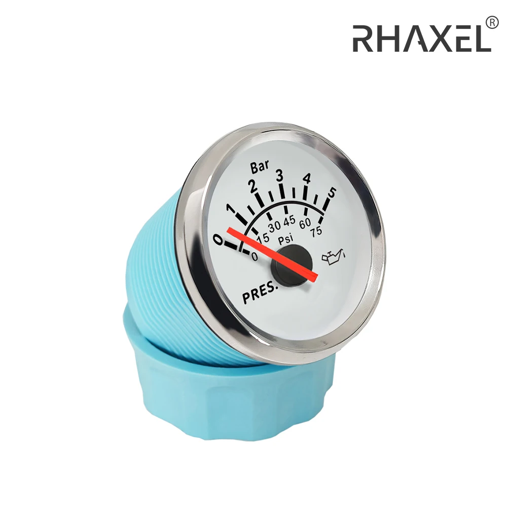 RHAXEL 52mm Oil Pressure Gauge Meter 0-5bar 0-75Psi 0-10bar 0-145Psi for Car Trucks Boat Yacht with Red Backlight 9-32V