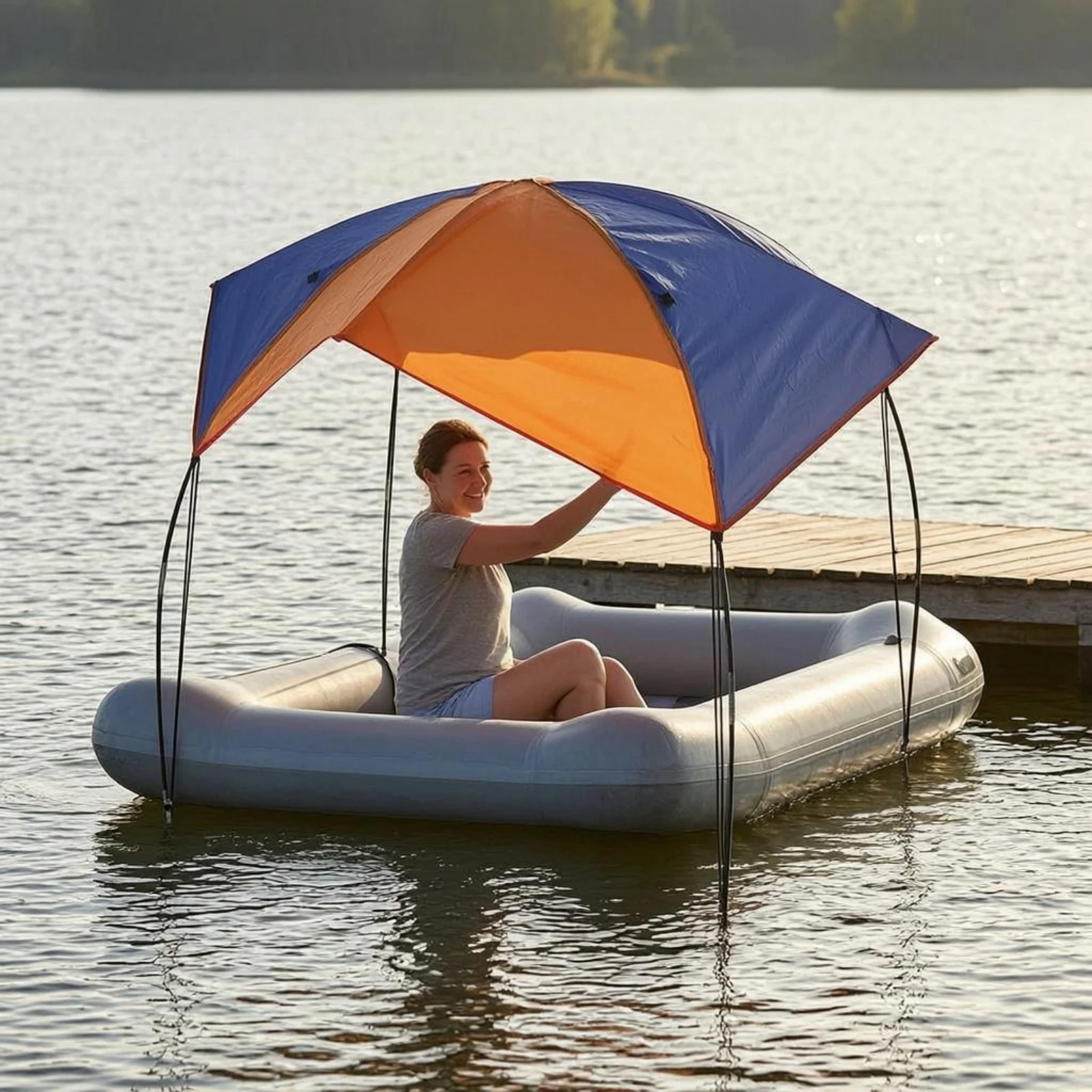 Inflatable Boat Sunshade Easy Install Foldable Boat Sunshade Lightweight Canopy Frame Sturdy Watercraft Shade for Boating - view 3