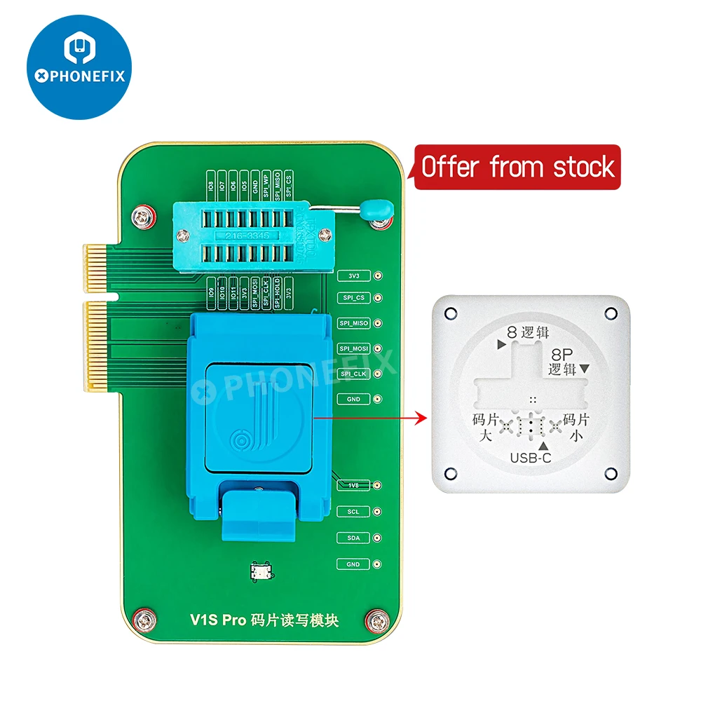 JC V1S Pro EEPROM IC Chip Lettura Modulo di scrittura USB-C iPad10 Chip caricabatterie Presa R&W per iPhone 6-15PM /iPad 10 Air5 Nessun smantellamento