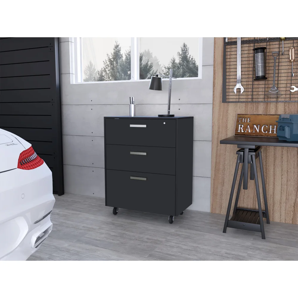 3 Drawers Storage Cabinet with Casters Lions Office, Black Wengue Finish