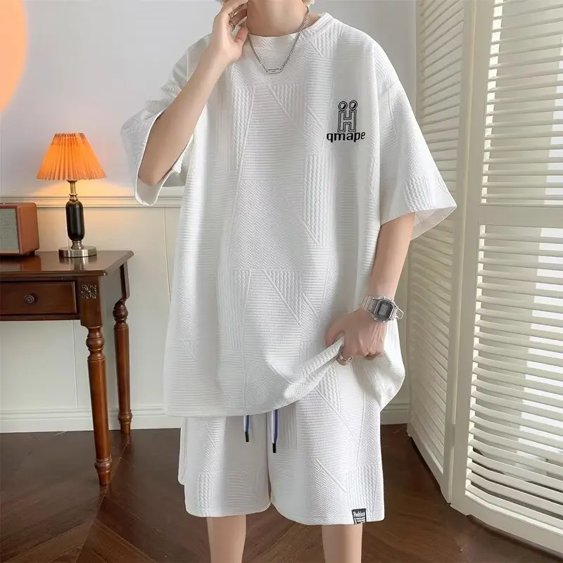 Y2k Solid Shorts Comfortable Breathable Outfit Set Short-sleeved T-shirt Set Joggers Two Piece Set O Neck Half Sleeve M-8XL