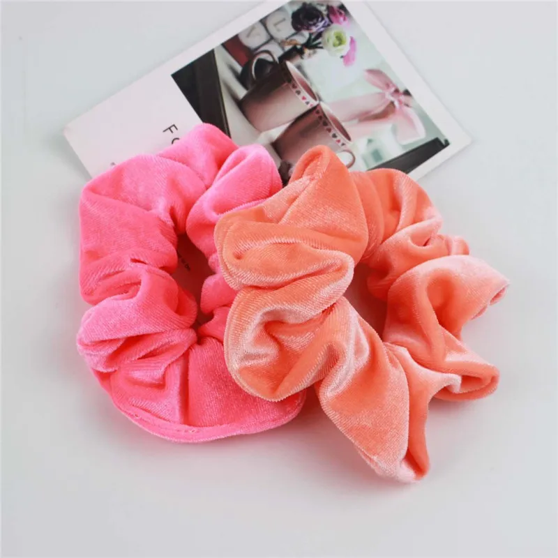 New Women Big Fluorescence Colors Velvet Scrunchies Stretch Plain Rope Bands Simple Vintage Hair Gums Quality Hair Ties