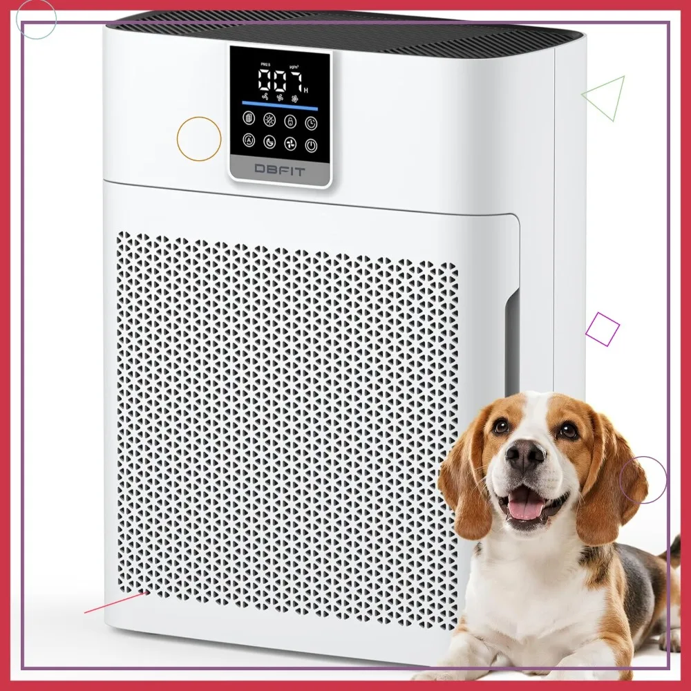 

Очиститель воздуха для больших помещений (до 2180 кв. футов) с HEPA-фильтром и моющимся предварительным фильтром, датчиком PM2.5 для удаления шерсти животных, запахов и дыма