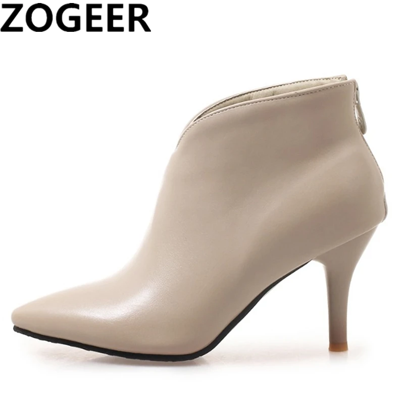 Autumn Spring Green Women\'s Ankle Boots Thin Heel Pointed toe Elegant Short Boot Women Shoes Large Size Beige Classic Party Shoe