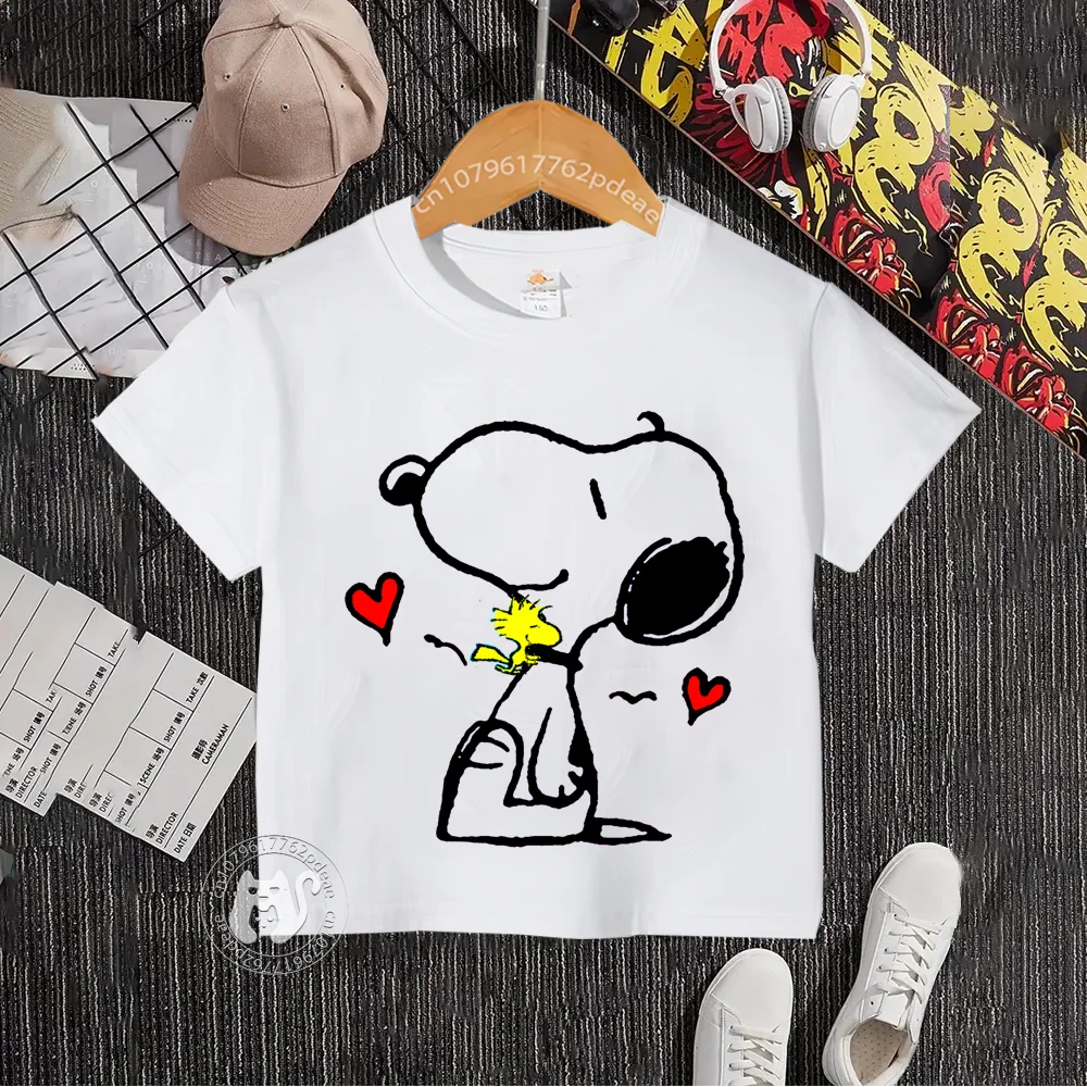 Teen 100% Cotton Harajuku T-shirt Boys Girls Cartoon Snoopy Printed Outdoor Blazer Cotton T-shirt Summer Baby wear