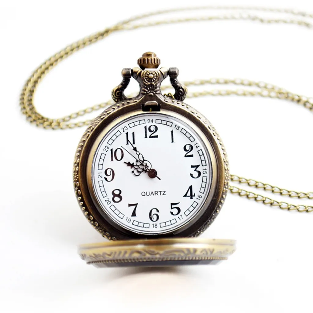Vintage Flower Pocket Watch Quartz Necklace Chain Men Women For Girls Gifts