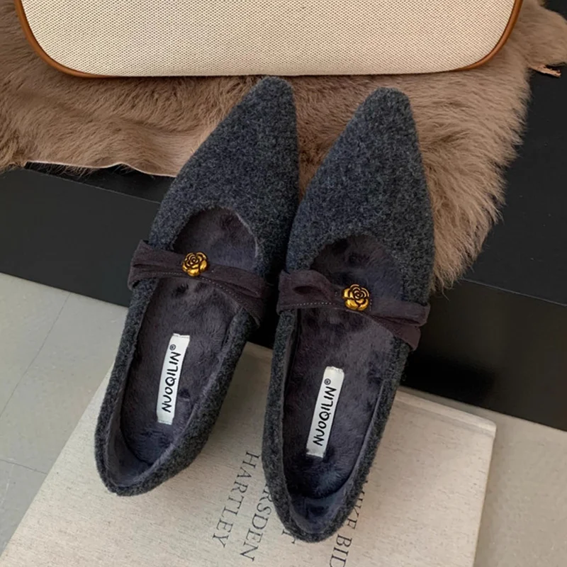 

Bow Pointed Toe Women Shoes Flower Flats Elegant Shallow Shoes 2025 Fashion Autumn Party Luxury Shoes New Dress Mujer Zapatos