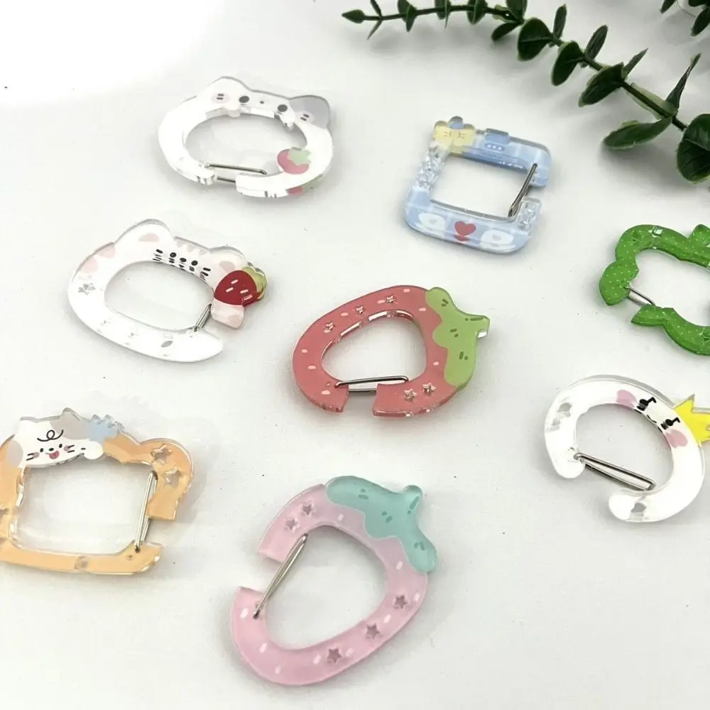 New Cat Shape Carabiner Hollow Acrylic Card Holder Keychain Multipurpose Candy Color Backpack Pendant