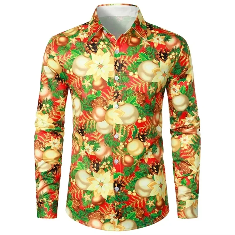 

Men's New New Year's Festival Colorful 3D Printed Shirt Long Sleeve Lapel Shirt Holiday Party Vacation Outdoor Top Shirt Gift