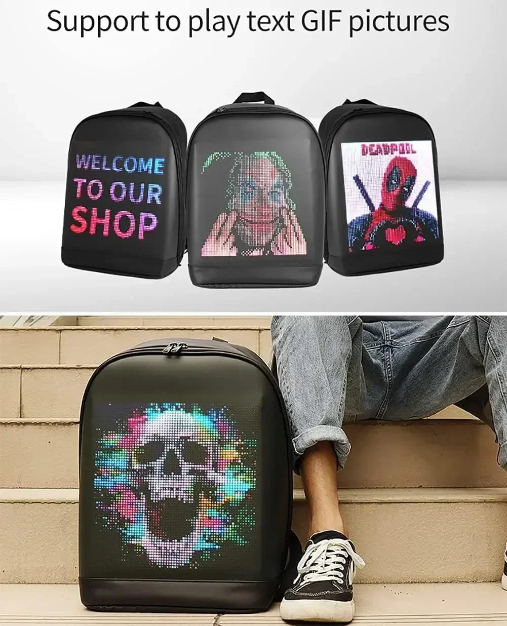 LED WiFi version smart phone control LED screen dynamic fashionable 3.0 waterproof backpack motorcycle laptop cycling backpack