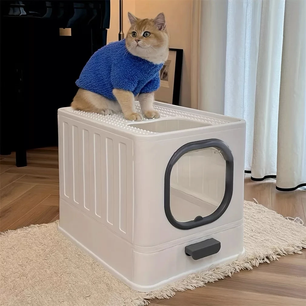 Cat Litter Box with Lid, Fully Enclosed Anti-Splashing Cat Kitty Litter Pan, Large Cat Potty Drawer Type Cat Toilet Easy Clean