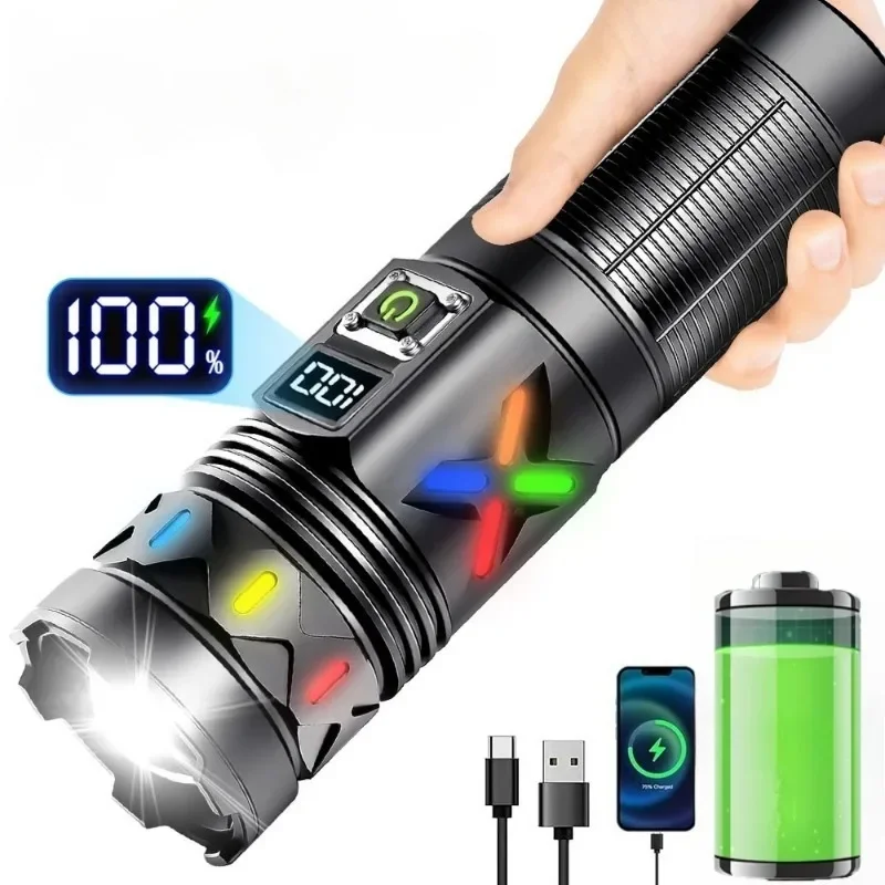 

High Power LED White Laser Flashlight Long Shot Type-C Rechargeable Zoom Torch Lamp for Car Repair Outdoor Emergency