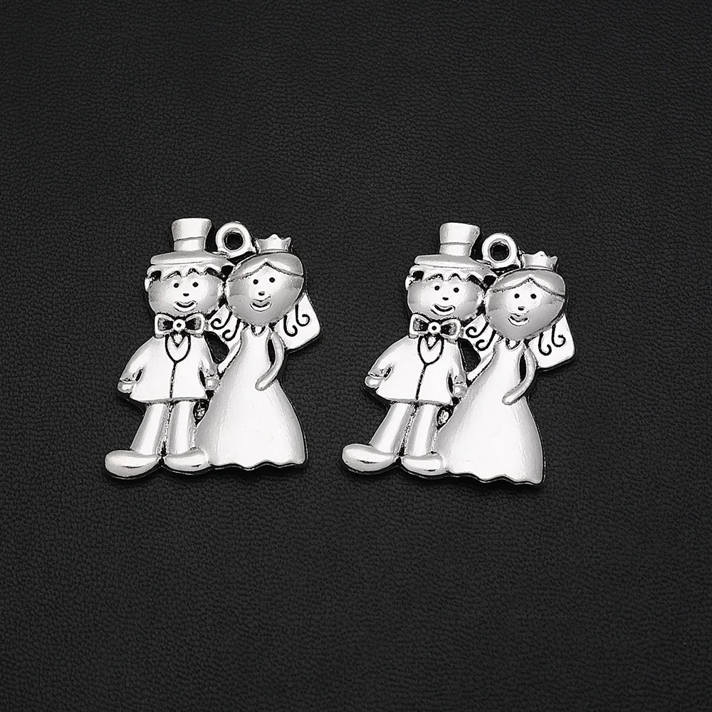 4pcs/Lot 26x33mm Antique Bride Groom Charms Wedding Pendants For DIY Necklace Keychain Jewelry Making Supplies Accessories