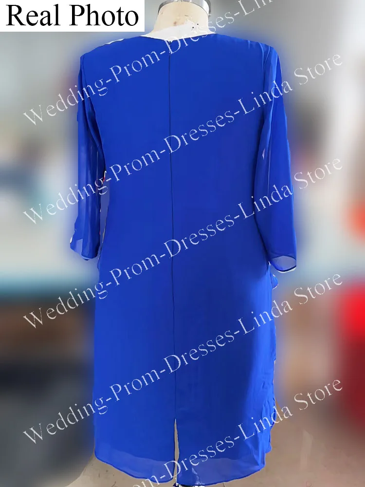 Elegante Azul Marinho Mãe da Noiva Vestidos Chiffon Scoop Neck Joelho-Comprimento Saia de Festa de Casamento para As Mulheres 2023 Evening Gala New Vestidos Evangélicos Para Mulher