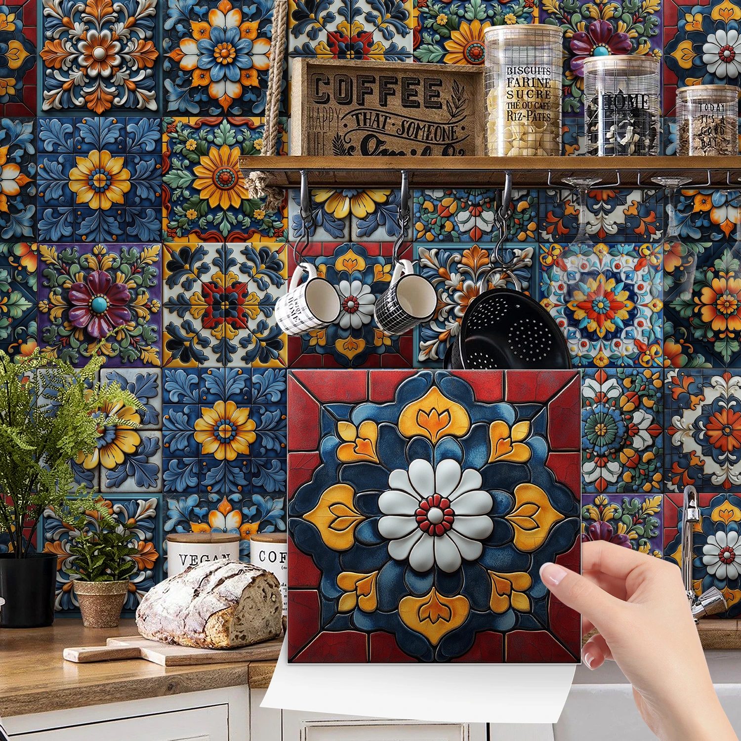 

24 pieces of geometric tile stickers self-adhesive waterproof and wear-resistant, suitable for wall and indoor decoration