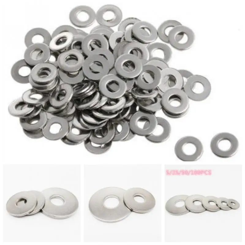 5/25/50/100PCS A2 304 Stainles Steel Flat Washer Plain Gasket for M1.6 M2 M2.5 M3 M5 M6 M8 M10 M14 M16 M20 Screw Bolt