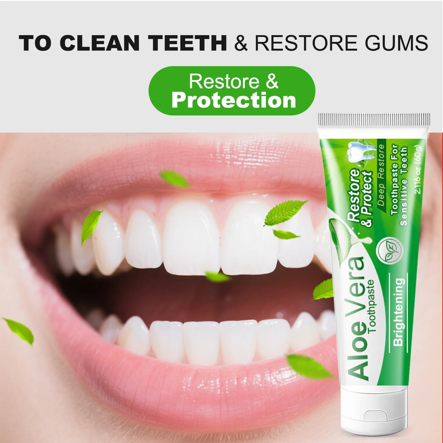 Aloe Vera Formula Whitening Toothpaste Deeply Cleanses and Repairs Sensitive Teeth, Removes Stains and Dirt, Freshens Breath